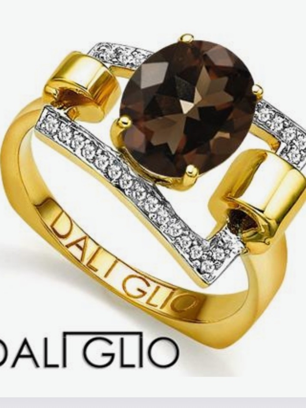 Dali Glio Gold Ring with Smoky Quartz and Diamond Accents